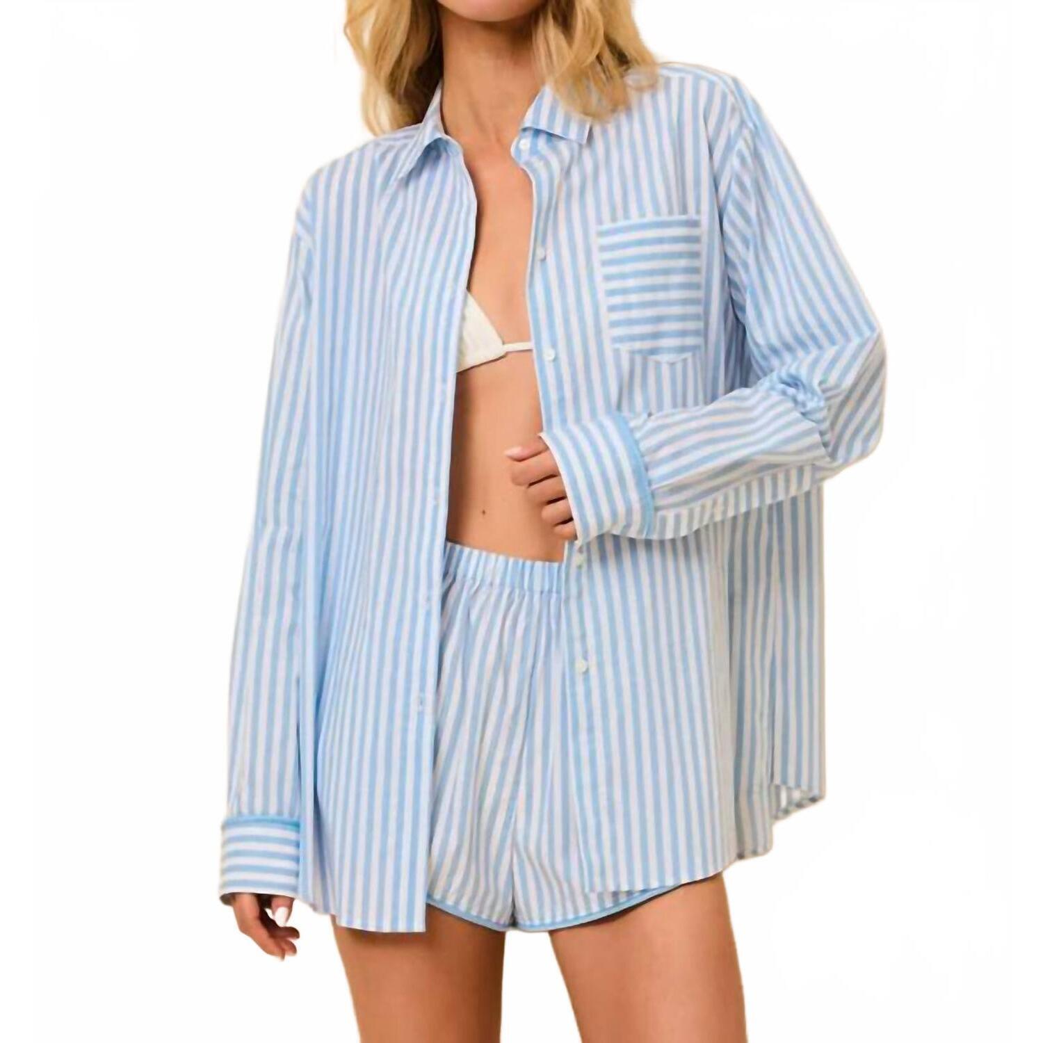 New Solid & Striped Avril Button Down Shirt In Blue Lagoon Brule Stripe